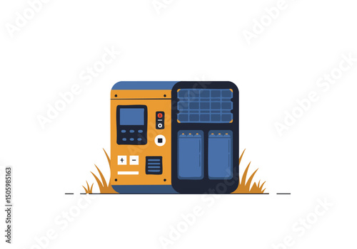 A modern illustration depicts a solar power generator with solar panels, showcasing sustainable energy. Clean lines and a flat design create a visually appealing and informative graphic.