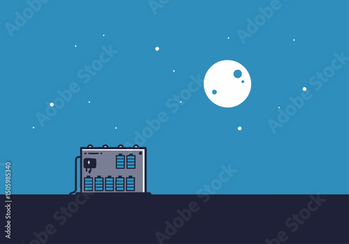 A stylized illustration depicts energy storage under a moonlit sky. Clean lines and a minimalist design create a modern, appealing visual for energy solutions.