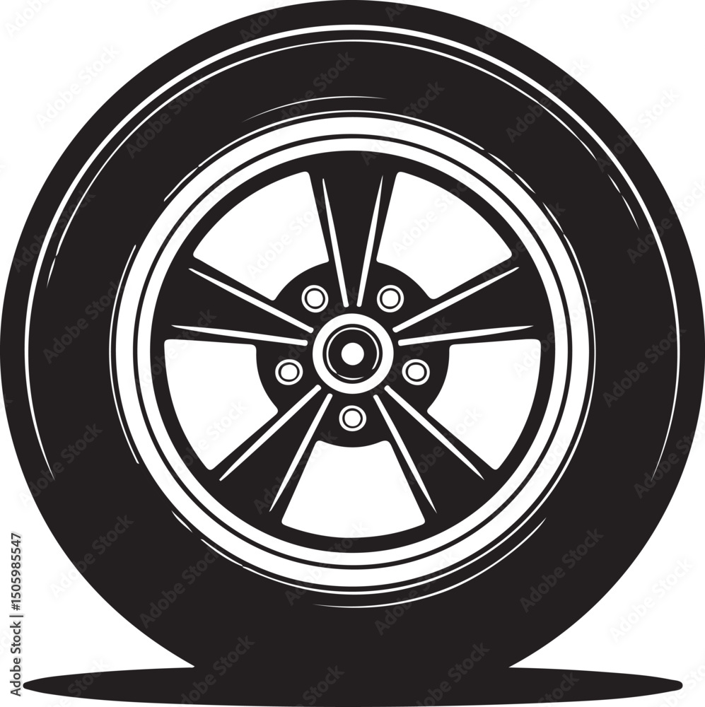 Fototapeta premium Car, vehicle or automobile tire alloy wheel with rim flat vector icon for apps and websites