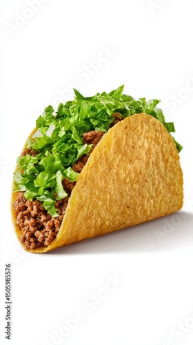 Crunchy Taco Filled With Seasoned Meat, Fresh Lettuce, and Cheese at a Casual...