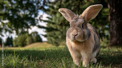 Cute Brown Rabbit Sitting in the Grass During a Warm Afternoon in a Peaceful ...