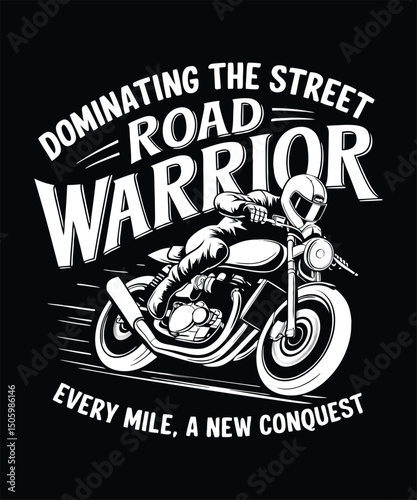 Motorcyclist dominating the street on a motorcycle every mile a new conquest