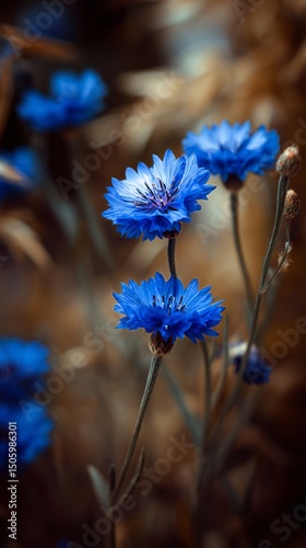 Vibrant Blue Flowers Bloom in a Tranquil Garden Setting During Early Morning ...