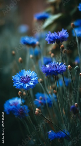 Blue Flowers Bloom in a Garden During Early Morning Sunlight