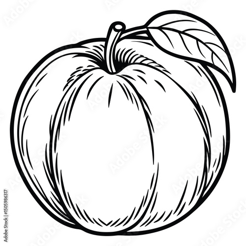 Ripe apple with stem and leaf