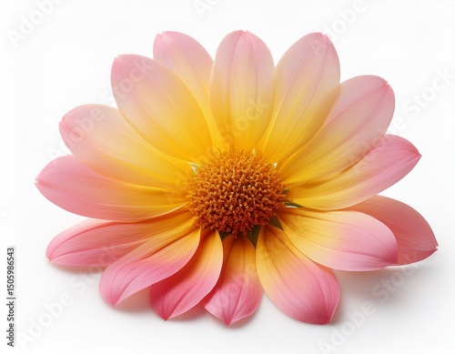 close up of a pink and yellow flower petal isolated on white showcasing the delicate textures and vibrant colors