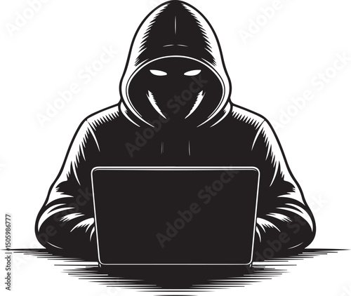 Computer hacker with laptop icon