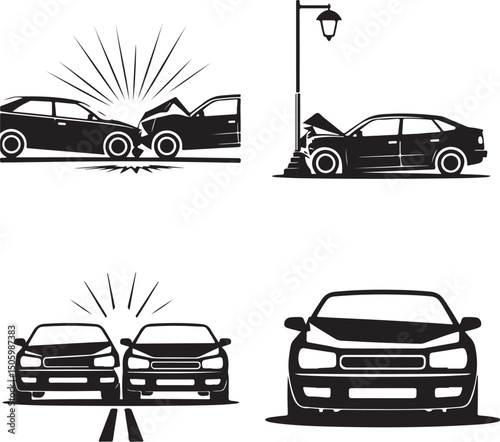 Crashed Cars vector Car eccident icons set