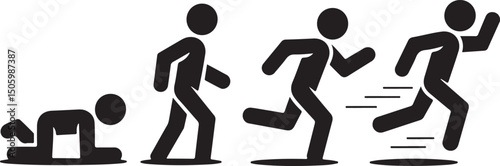 Crawl Walk Run Fly pictogram icon set. Clipart image isolated on white background