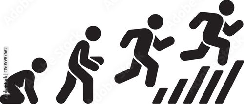 Crawl Walk Run Fly pictogram icon set. Clipart image isolated on white background