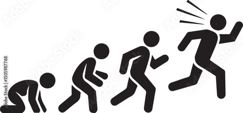 Crawl Walk Run Fly pictogram icon set. Clipart image isolated on white background