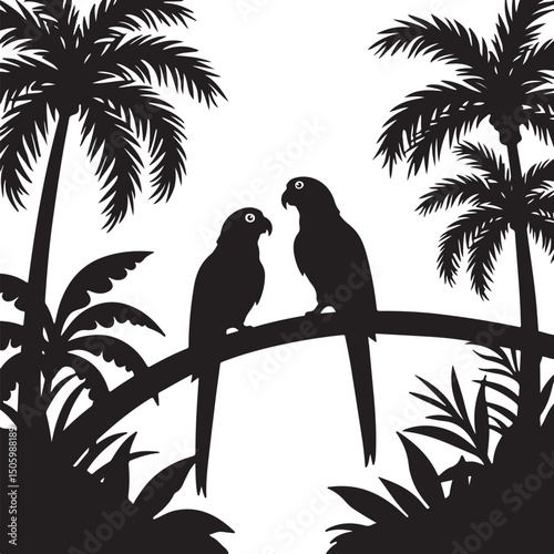 Tropical Parrot Silhouettes vector