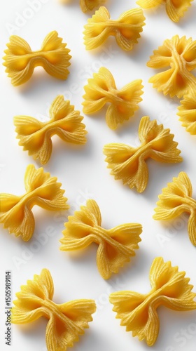 Delicate Farfalle Pasta Scattered on a White Surface, Showcasing Its Unique B...