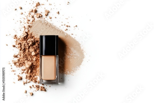 Beauty Product Display With Foundation Stick and Loose Powder on White Backgr...