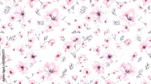 Vector vintage floral seamless pattern with pink wildflowers.