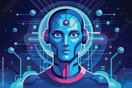 Vector art illustration of a masked man using a computer in the night, a global business and technology concept design