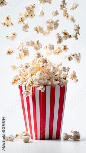 Popcorn Falling From a Striped Container Creates a Fun and Lively Atmosphere