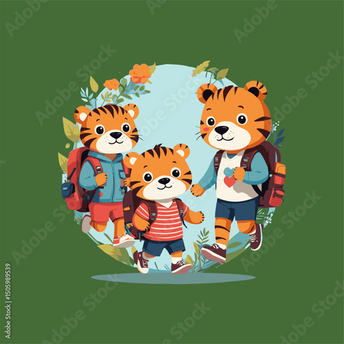 Tiger illustration with back to school theme. for t-shirt, brooch or logo design	