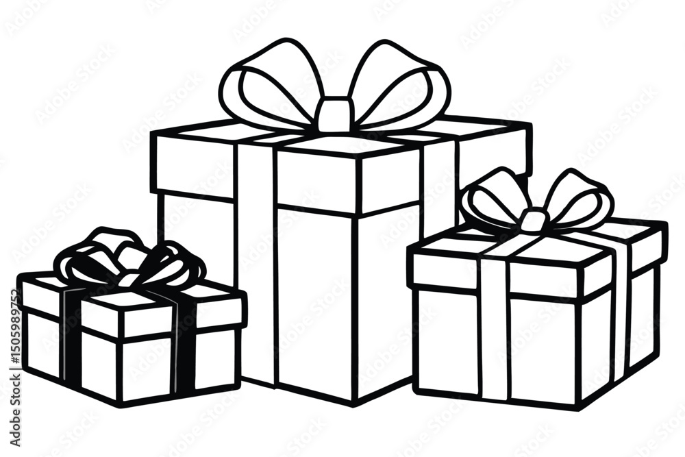 Obraz premium A festive illustration of red 3D gift boxes with colorful ribbons and bows, perfect for Christmas, birthdays, and holiday celebrations