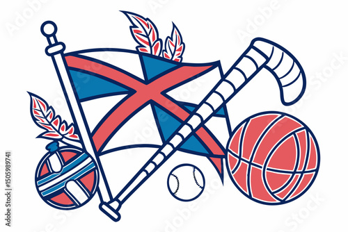 illustration of athletes playing football cycling  