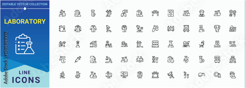 Laboratory icon set. Minimalist icons collection. Pixel perfect. Editable stroke. Chemist line icon set. Containing research, science, biology, chemist, analysis and more.