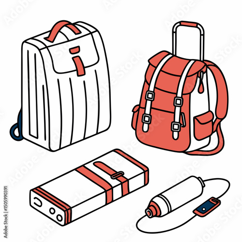 backpack, duffel bag, luggage, suitcase, passport, travel accessories