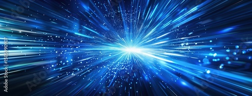 Abstract depiction of a vibrant blue light explosion with motion effects. Great for designs involving speed, energy, or futuristic themes.