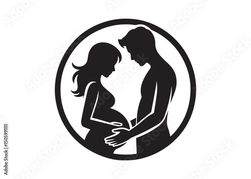 Couple In Love Expecting a Child Silhouette Vector