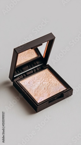 Shimmering Highlighter Compact Displayed Elegantly on a Minimalist Surface