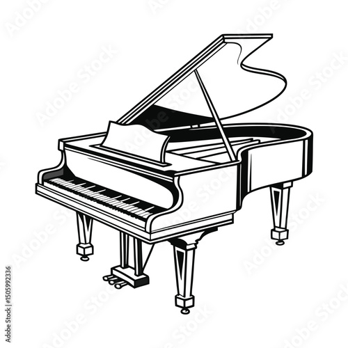 Piano Instrument silhouette vector art illustration. Black music instrument rock, jazz silhouette. music band vector illustration icons set Vector design.