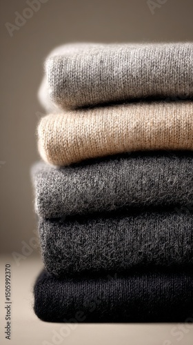 Cozy and Stylish Wool Sweaters Stacked Neatly for a Minimalist Winter Wardrobe