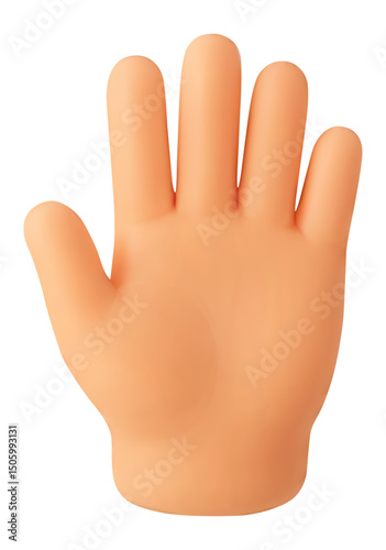 Raised Hand. Hi 3d cartoon hand greeting, open palm emoji gesture. Hello, stop and attention symbol. Soft render realistic cute white skin hand friendly vector icon for media