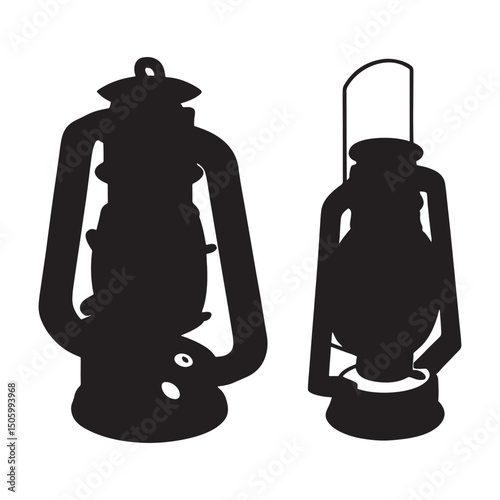 Camping Lantern, Kerosene Light Lamp Solid Flat Vector Icon