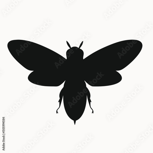 Silhouette of a Bee Black and White Insect Vector Illustration