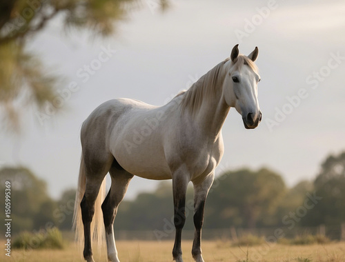 Graceful Pure White Horse – Elegant Stallion in Natural Light