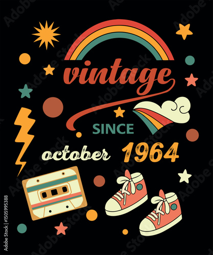 October 1964 A Vintage Retro Design Illustration