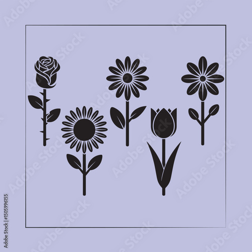 Silhouettes of flowers - monochrome vector illustration