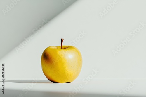 Golden Apple Placed on a Clean White Surface With Natural Light
