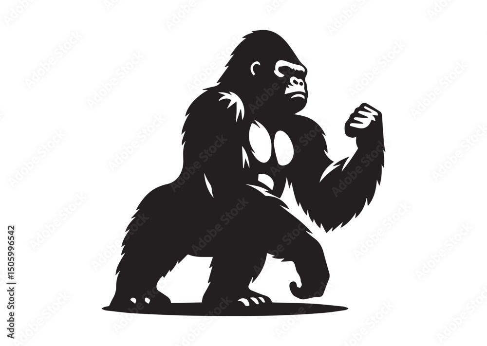 Fototapeta premium Gorilla Silhouette Black Vector isolated on white background
