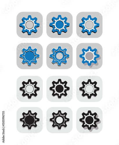 Gear icons set. Engineering mechanism and industrial automation symbols. Minimalist vector cogs for technology, machinery, and system configuration designs. Editable stroke.