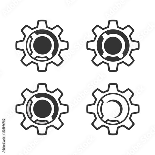 Settings interface icons. Linear style control panel elements for UI/UX design. Adjustable gears, sliders, and toggles for digital customization. Clean vector illustration.