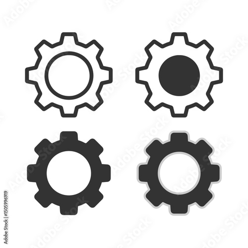 Settings interface icons. Linear style control panel elements for UI/UX design. Adjustable gears, sliders, and toggles for digital customization. Clean vector illustration.