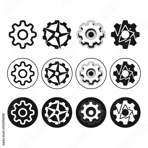 Settings interface icons. Linear style control panel elements for UI/UX design. Adjustable gears, sliders, and toggles for digital customization. Clean vector illustration.