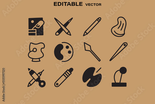 Collection of Vector Art and Craft Icons with a Creative and Artistic Design Theme