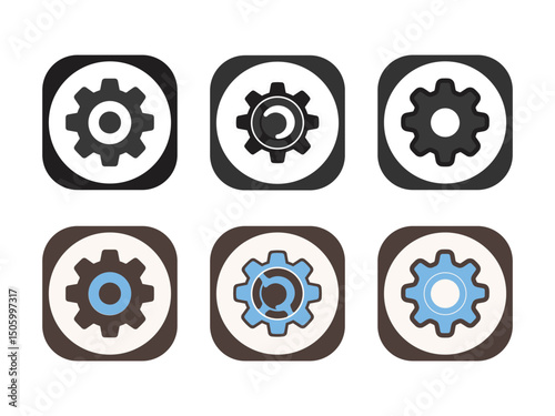Gear icons set. Engineering mechanism and industrial automation symbols. Minimalist vector cogs for technology, machinery, and system configuration designs. Editable stroke.