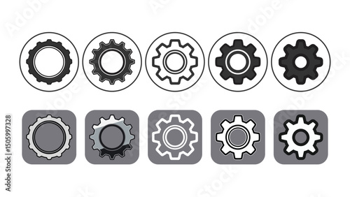 Settings interface icons. Linear style control panel elements for UI/UX design. Adjustable gears, sliders, and toggles for digital customization. Clean vector illustration.