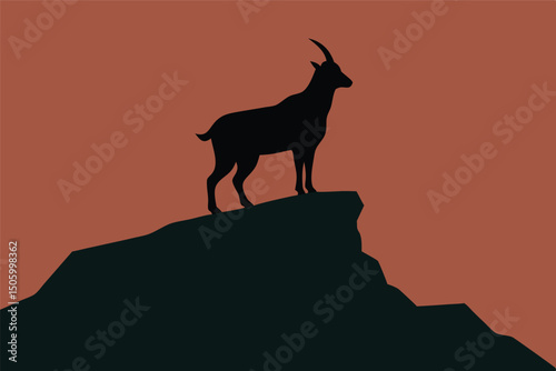 Wild mammal goat silhouette on a rock vector illustration