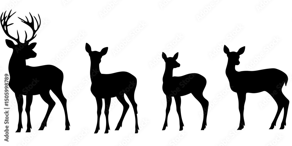 Fototapeta premium Deer silhouette icon set featuring various stag and doe designs for creative projects