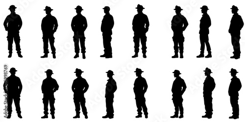 Collection of firefighter silhouettes in various poses showcasing bravery and dedication in firefighting