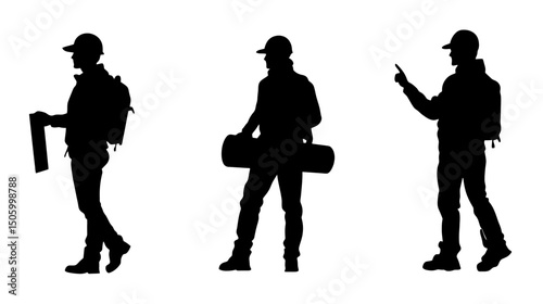 Construction worker holding a blueprint while discussing plans and coordinating tasks on a job site